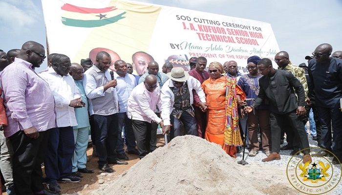 Akufo-Addo cutting sod for the construction of a new senior high technical school at Dabaa