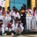 players and officials of Special Olympics Ghana, displaying their medals after arriving in Accra