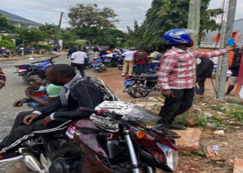 Some okada riders were seen at the premises of Class FM