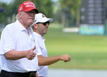 Donald Trump during his pro-am round at Trump National Doral Golf Club
