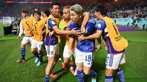 Japan players celebrate their historic win
