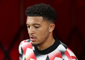 Jadon Sancho applauds Manchester United's supporters after the draw with Leeds United