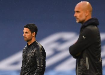 Mikel Arteta (L) said he has been inspired as a player and a coach by Pep Guardiola (R)