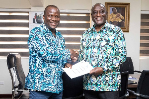 Outging Minister for Trade and Industry, Alan Kyerematen handing over to Samuel Abu Jinapor