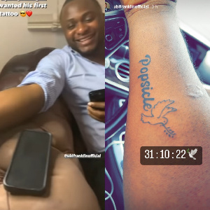 Talent manager, Ubi Franklin shows off tattoo