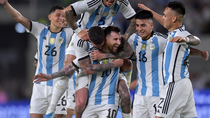 Lionel Messi celebrates scoring for Argentina against Mexico at the 2022 World Cup