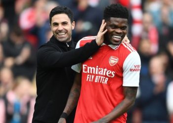 Mikel Arteta and Thomas Partey were all smiles after the rout of Crystal Palace