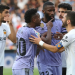 Real Madrid’s Vinicius Junior, second left, was the target of alleged racist abuse at Valencia on Sunday (Alberto Saiz/AP)