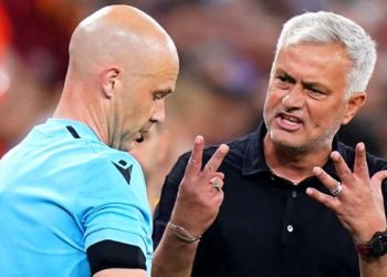 Jose Mourinho has been suspended by UEFA for four matches over his abusive behaviour towards English referee Anthony Taylor, left, during last month’s Europa League final