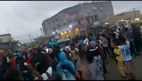 Citizens celebrate in the streets of the capital, Libreville