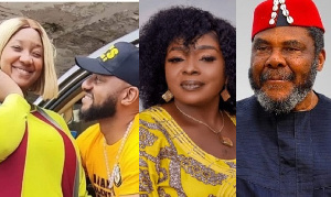Yul Edochie with Judy Austin (left), Rita Edochie (middle) and Pete Edochie (right)