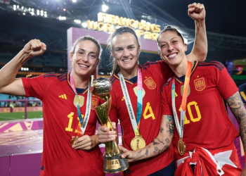 Spain's World Cup win has been overshadowed by the fallout from Luis Rubiales kissing Jenni Hermoso (right)