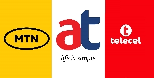 Logos of Ghana' major telecom operators - MTN, AirtelTigo and Telecel