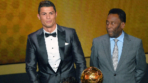 Cristiano Ronaldo (L) and late Brazil great Pele